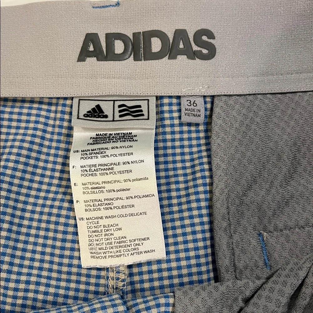 Adidas - 36, Men's Light Blue Checkered Flat Front‎ Shorts
